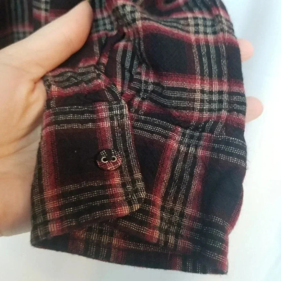 Maison Scotch Plaid Button Up  Long Sleeve Lace Pocket Patch - Picture 8 of 11
